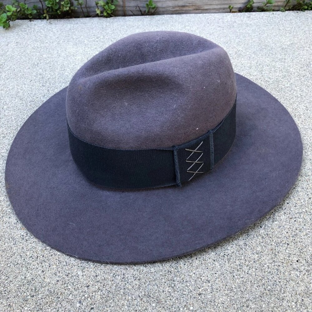 NINAKURU Wool Felt Wide Brim Fedora Hat Gray Blue Women's One Size Ojai Cap